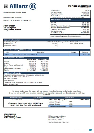 Download Austria Allianz Investment bank mortgage statement scr Photoshop template